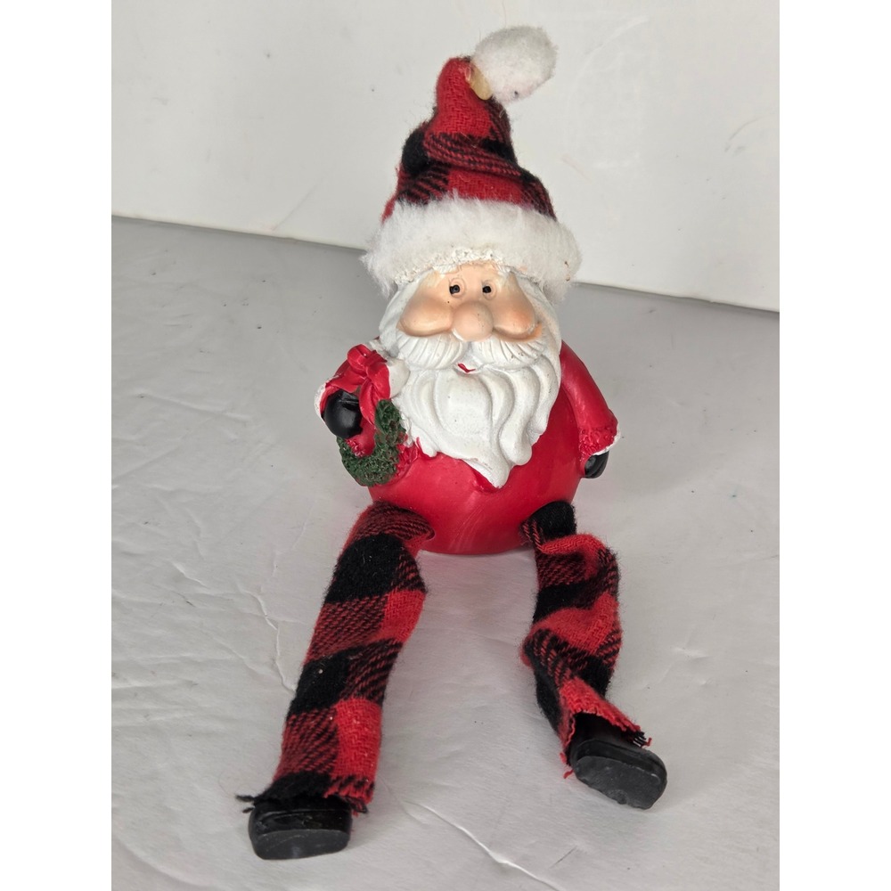 Christmas Santa Claus Shelf Sitter Figurine Buffalo Plaid Red Black 7.5 Inch